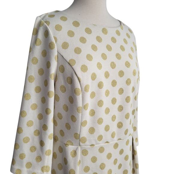 Boden Polka Dot Jacquard Dress US 12R Cream Gold Knit Holiday Party Knee Length - Picture 3 of 14